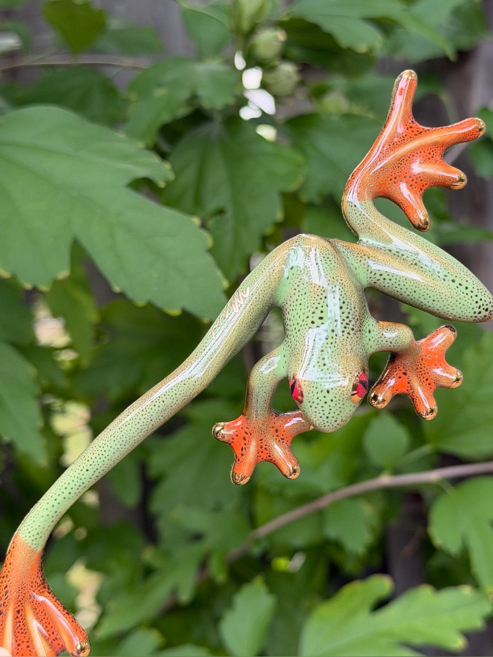 Vintage Golden Pond Collection Green, Orange & Gold Ceramic Tree Frog Figure